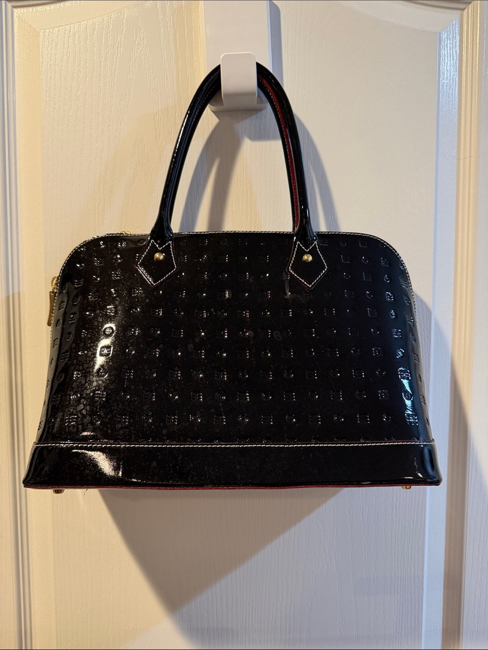 Arcadia Black Patent Leather Dome Satchel Handbag